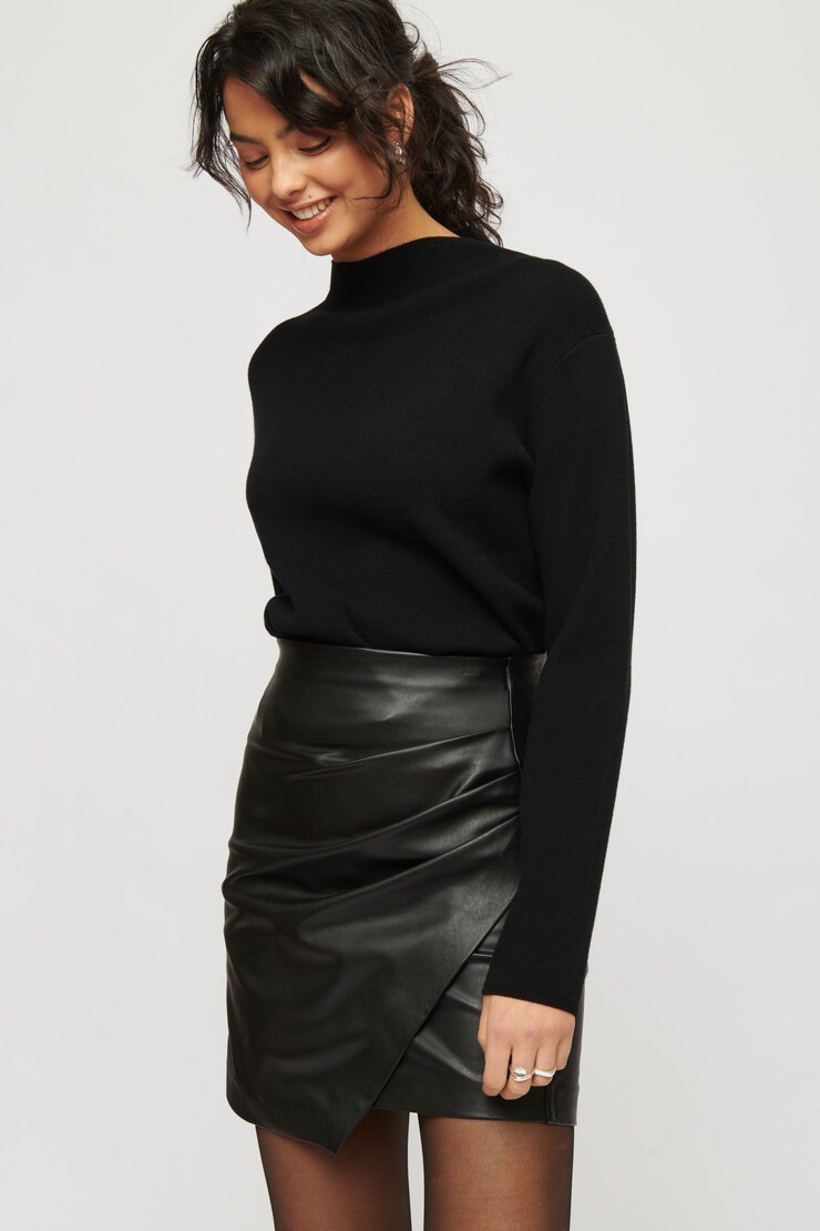 Calvin Ruched Faux Leather Skirt Jet Black large
