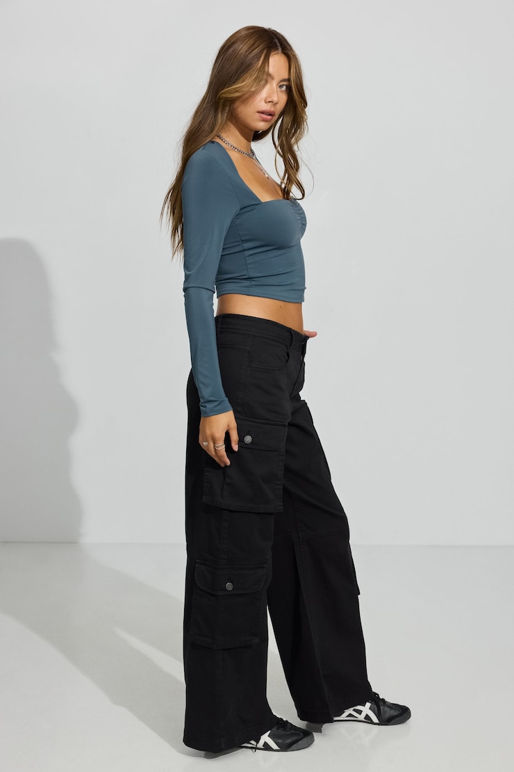Cameron Low Rise Cargo Pants, Jet Black, large