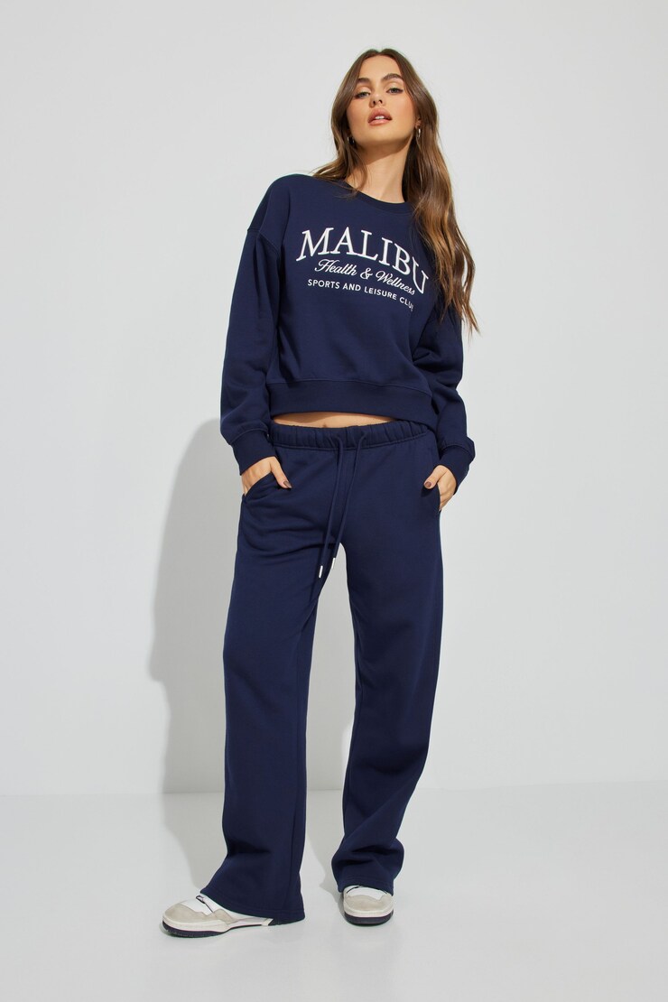 Bubble Crew Neck Sweatshirt, Mariana Blue with "Malibu" Art, large