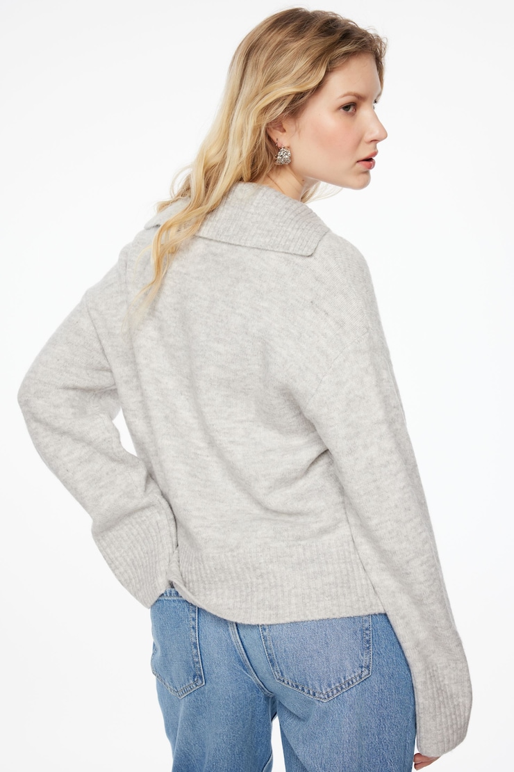 V-Neck Polo Sweater Light Grey large