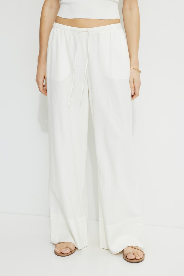 Pantalon à jambe large en lin Leo Blanche-Neige large