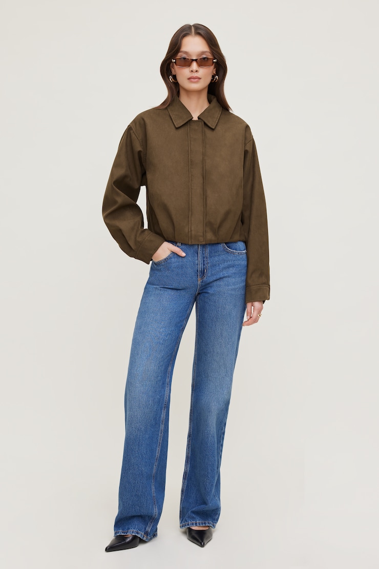 Balloon Faux Suede Jacket Brown | Dynamite