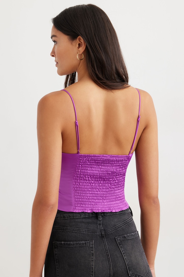 Cami froncée en satin Dahlia mauve  large