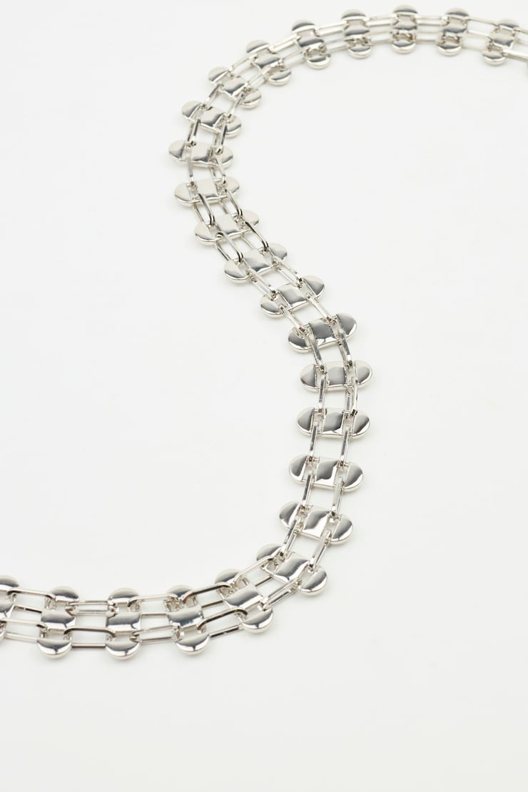 Track Link Chain Belt, Silver, large