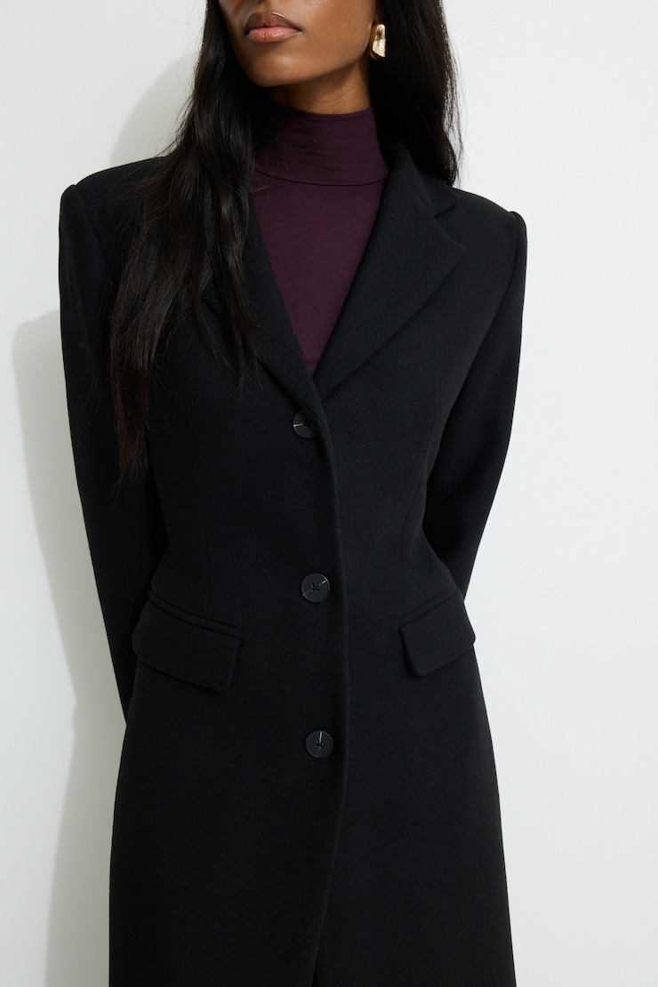 Tailored Single Breasted Coat Jet Black large
