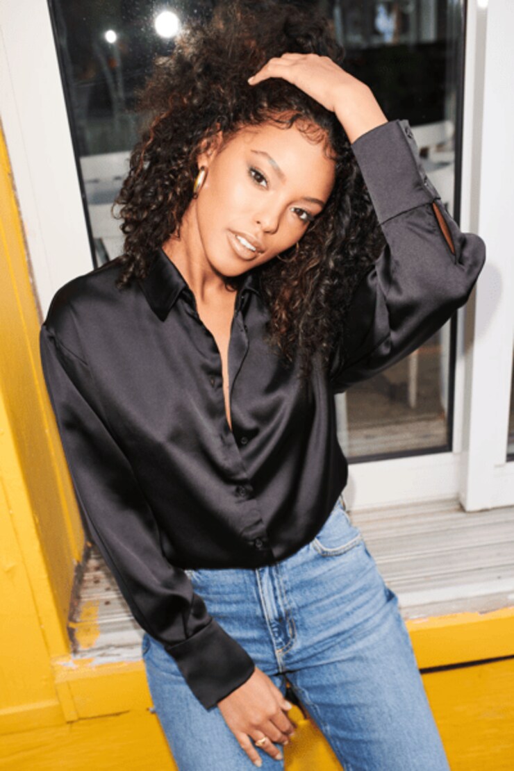Frida Satin Oversized Shirt Jet Black large