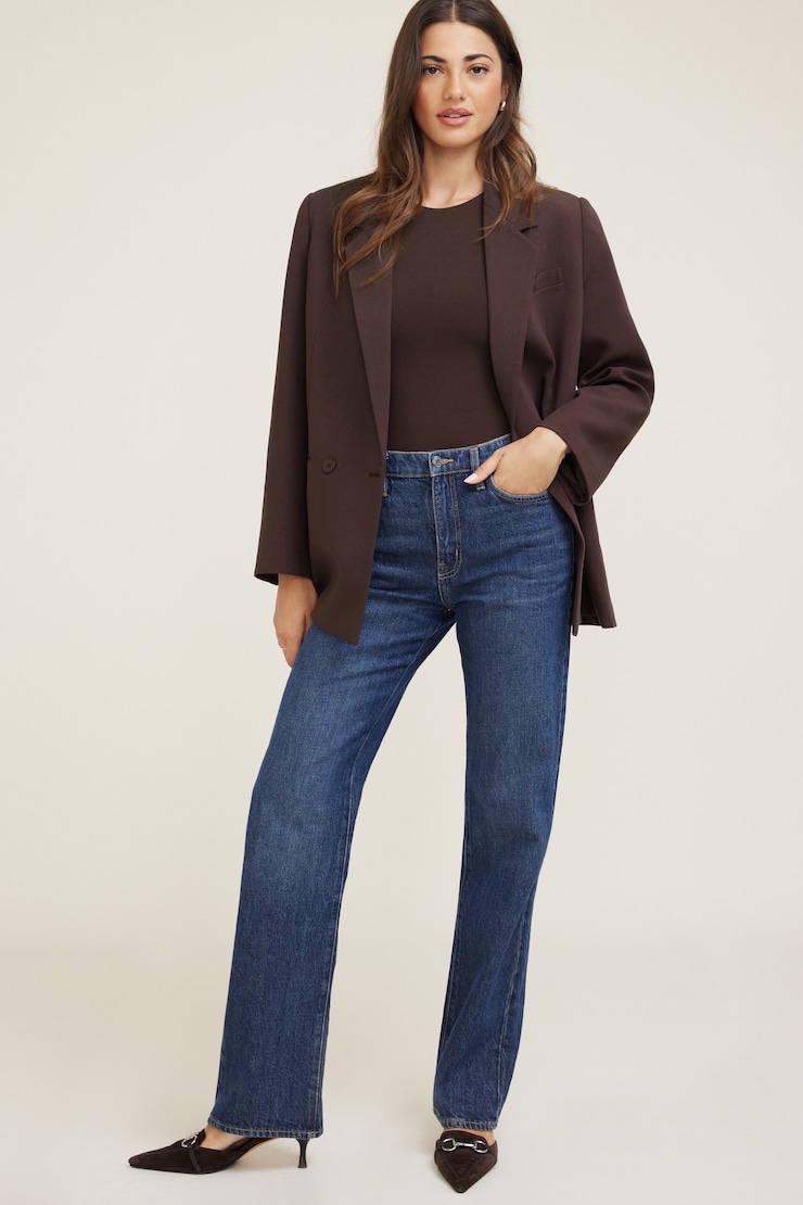 Justaucorps allongé à manches courtes Sculpt Brun café large