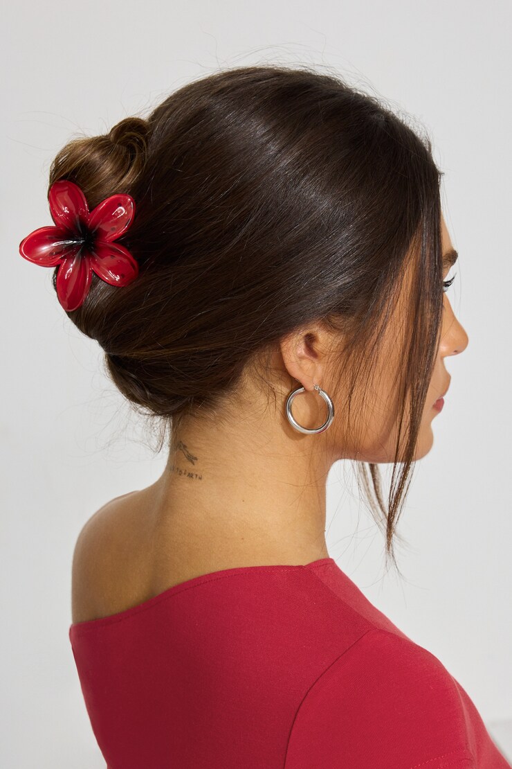 Flower Hair Claw, Jester Red, large