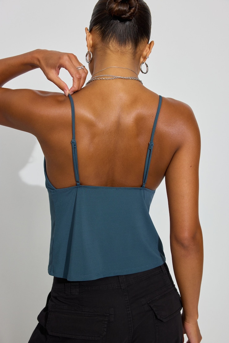 Tie Front Cami Top, True Teal, large