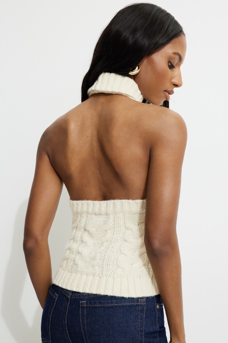 Cable Knit Halter Top Beige | Dynamite