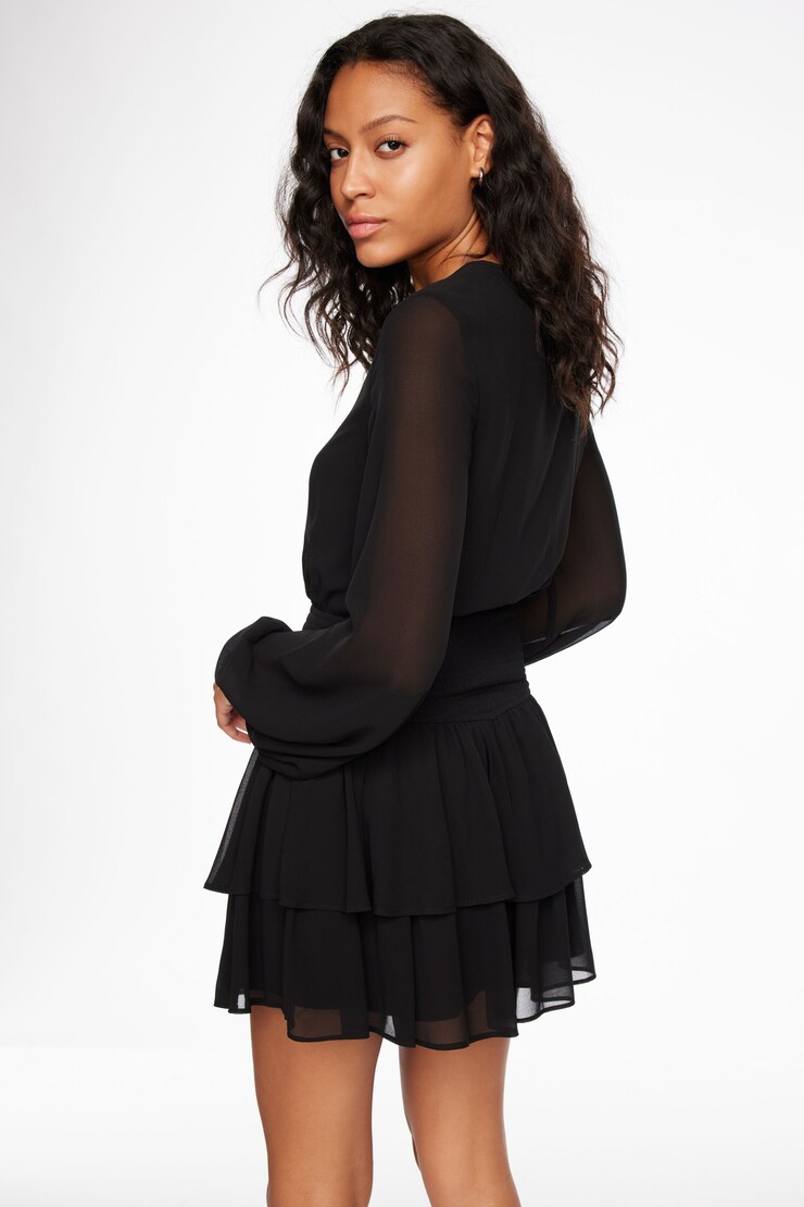 Long Sleeve Tiered Mini Dress Jet Black large