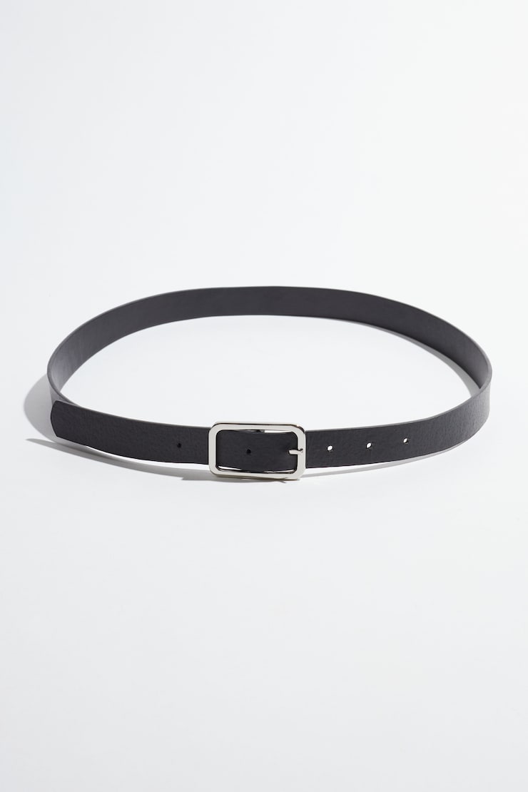 Skinny Round Square Buckle Belt Silver & Black large