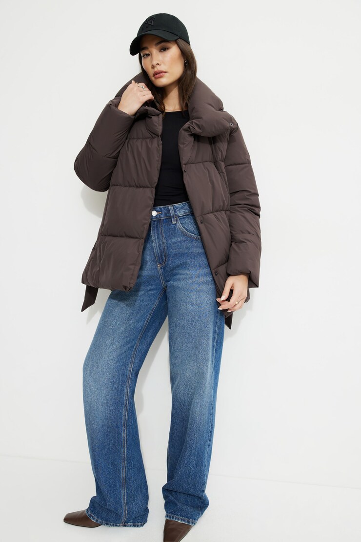 Belted Midi Puffer Jacket Java large