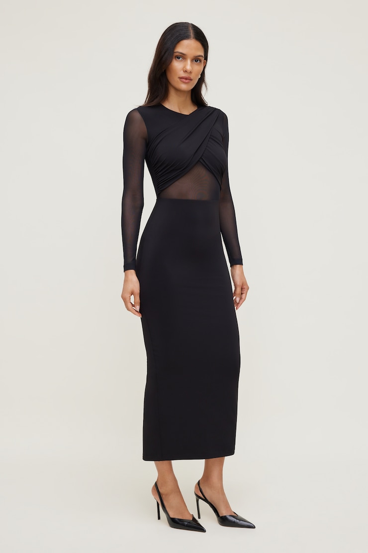 Sculpt Twisted Long Sleeve Maxi Dress Jet Black large