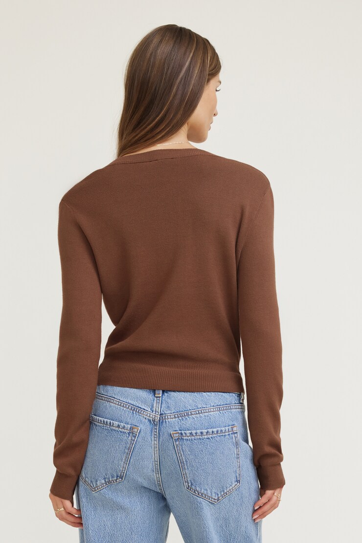 Rebecca Crewneck Cardigan Cocoa Brown large