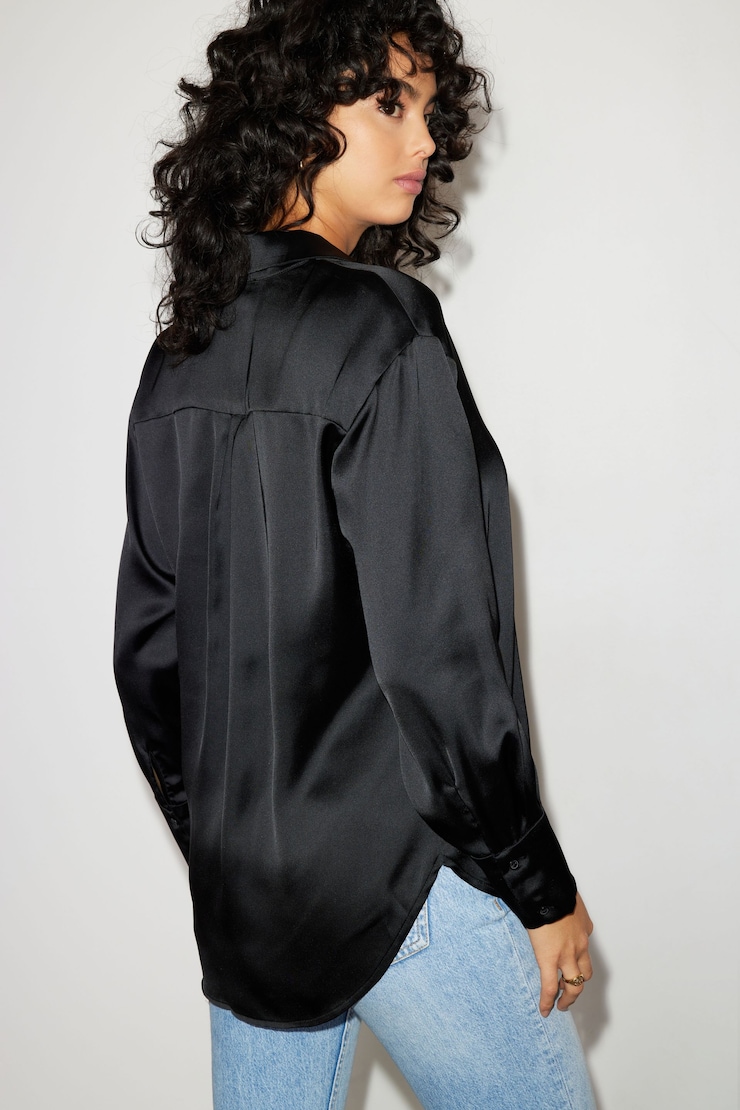 Frida Satin Oversized Shirt Jet Black large