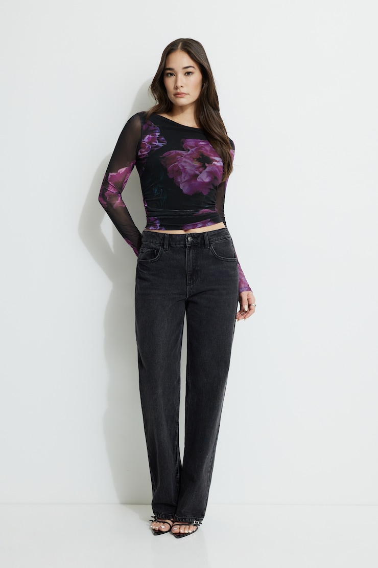 Stella Long Sleeve Mesh Top Purple Peonies large