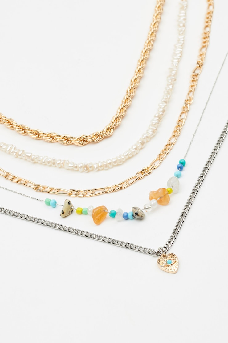 Ensemble de 5 colliers cailloux et perles