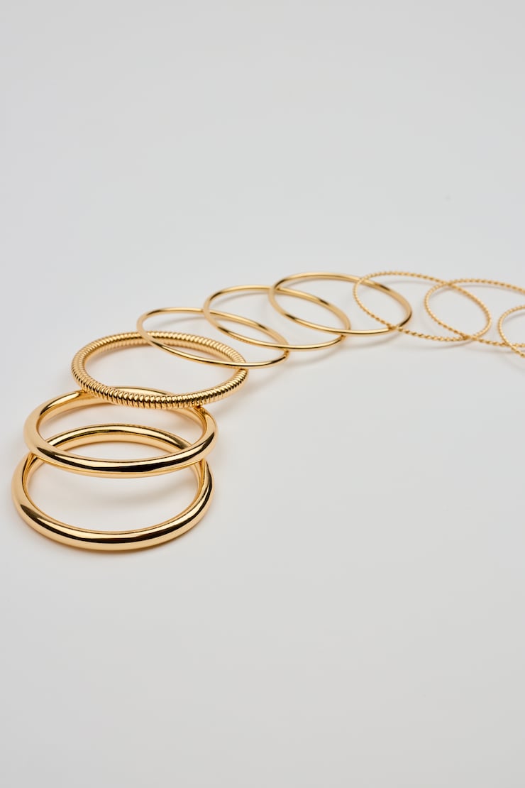 Ensemble de 9 bracelets rigides torsadés, Or, large
