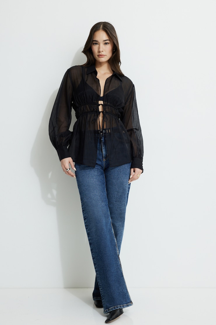 Organza Flyaway Blouse Jet Black large