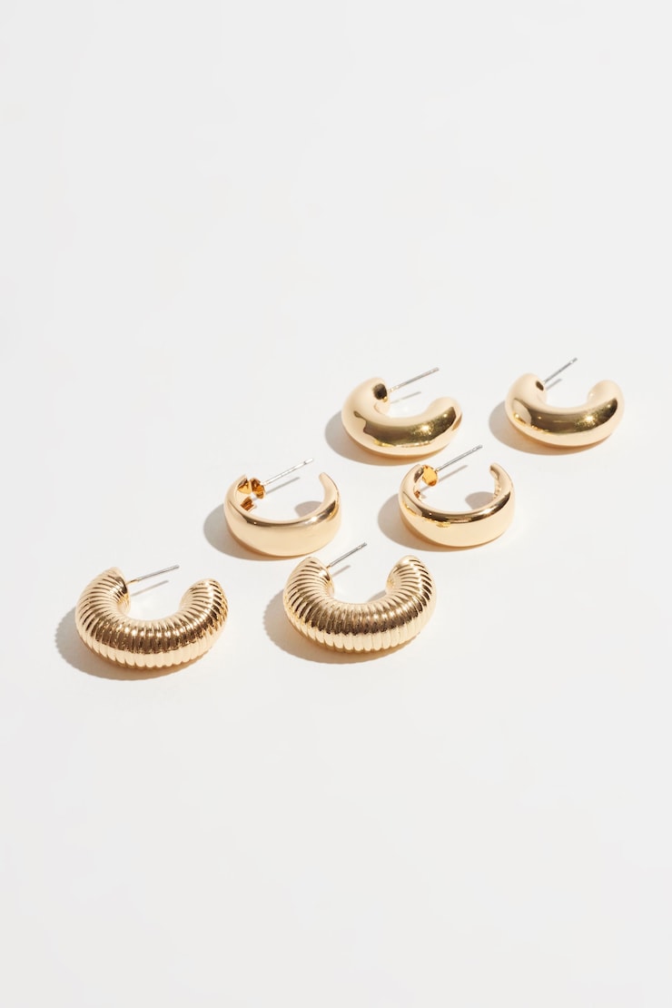 3-Pack Chunky Texture Hoops Gold large