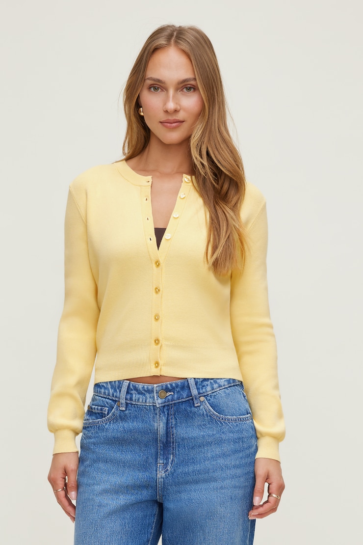 Rebecca Crewneck Cardigan Italian Straw Yellow large