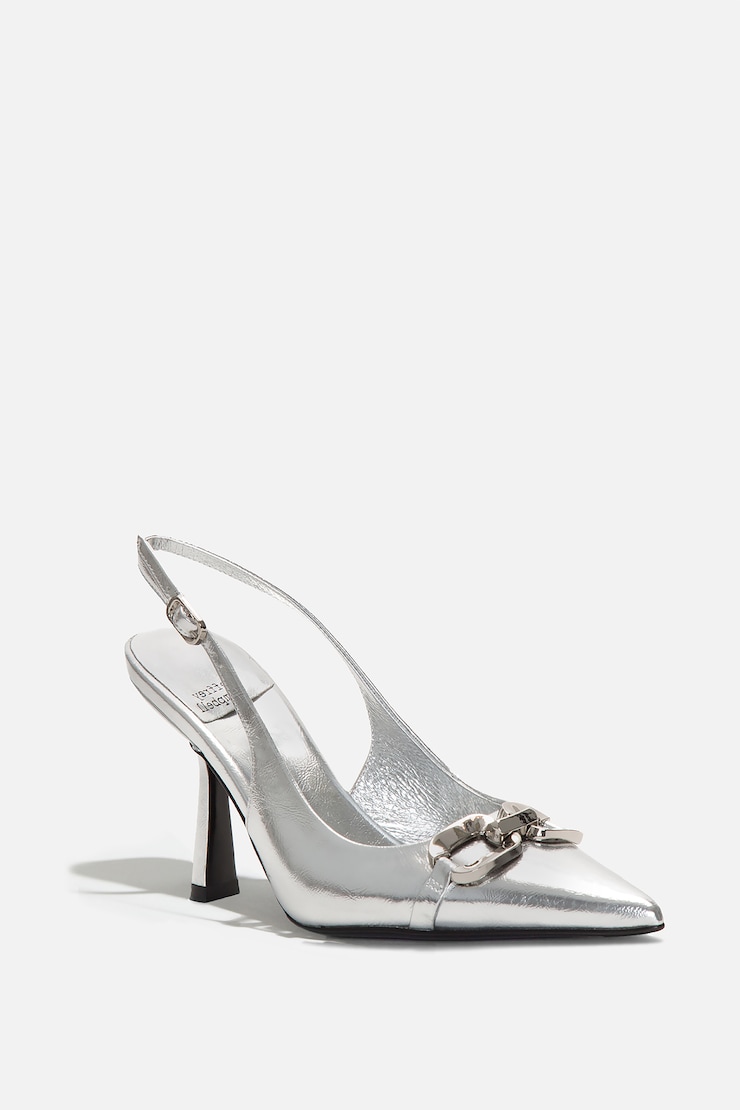 JEFFREY CAMPBELL | Acclaim Slingback Heels Silver Crinkle Patent / Silver large