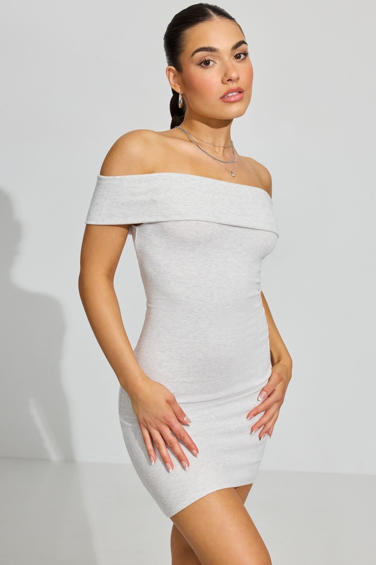 Off Shoulder Dress, Spring Grey Mix, large