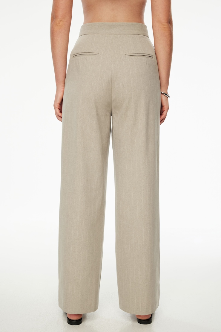 Pleated Pinstripe Wide Leg Pants Beige Pinstripe large