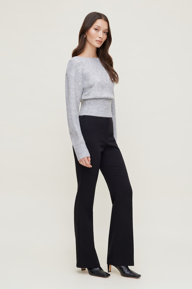 Juliet Cinched Boat Neck Sweater Light Grey Mix large