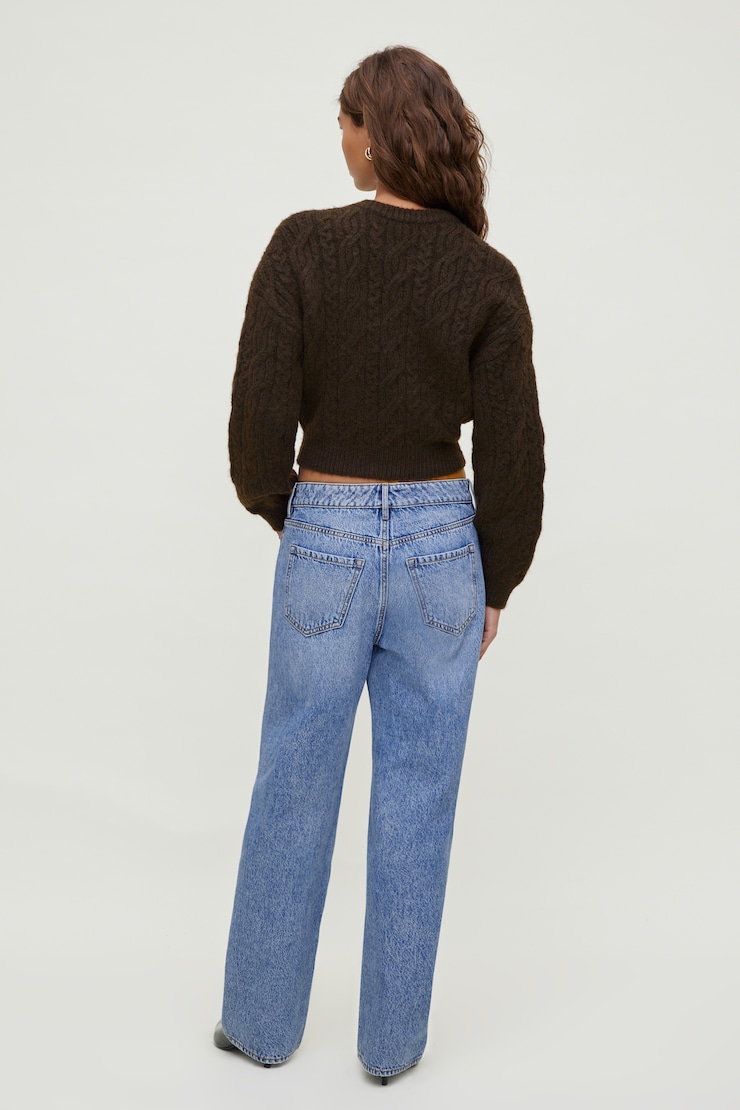 Cable Knit Zip Up Sweater Java Brown large
