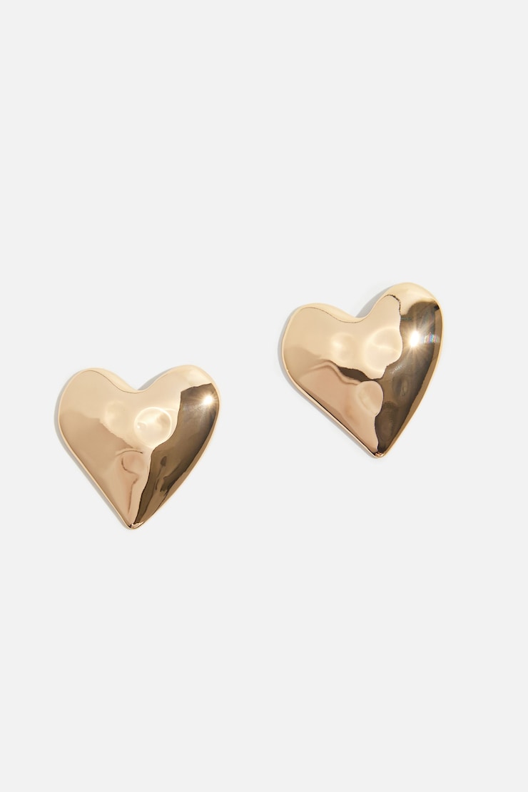 Oversized Hammered Heart Earrings Gold large