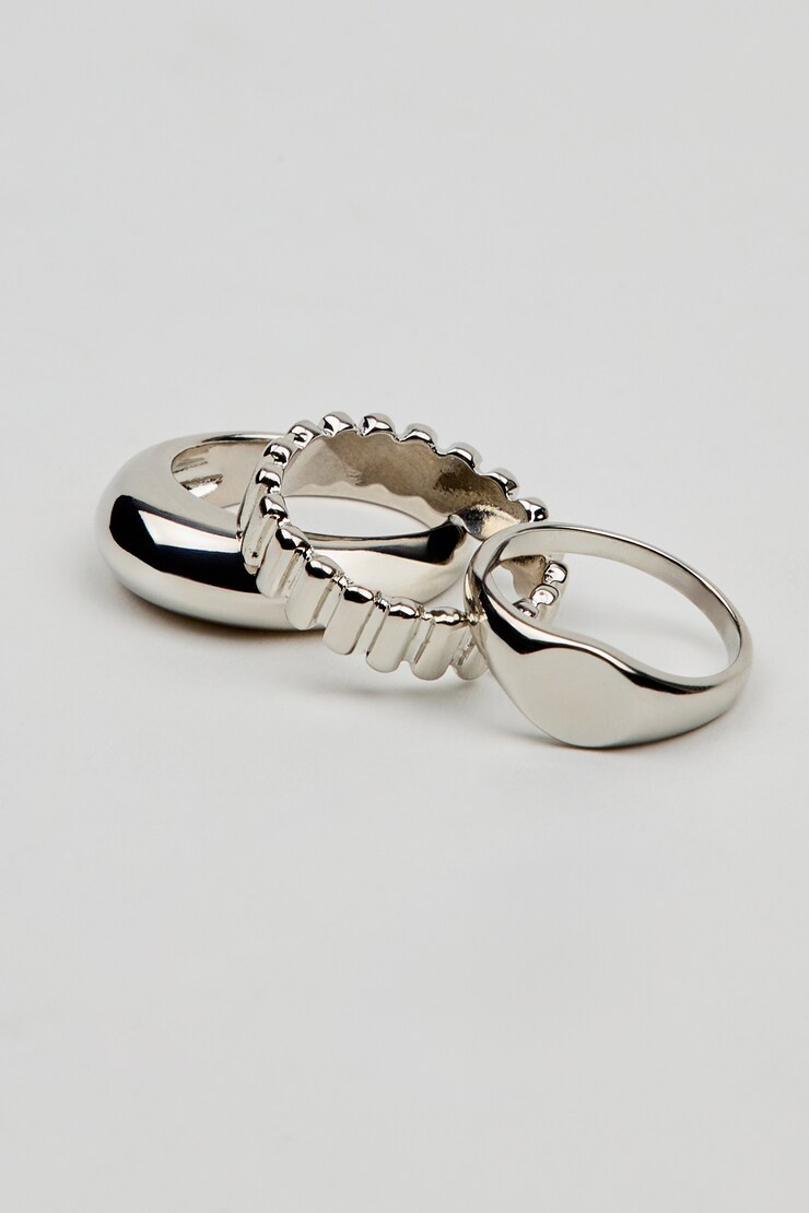 Set of 3 Signet Rings, Silver, large