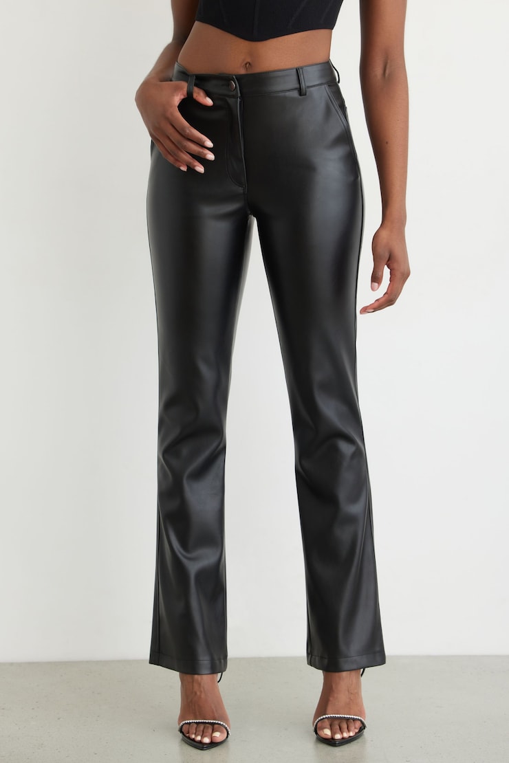 Helena Demi Boot Cut Faux Leather Pants Jet Black large