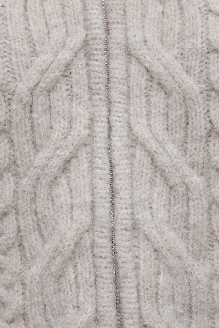 Chandail zippé à mailles torsadées Beige mélange atmosphère large