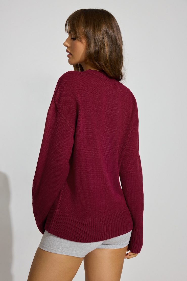 Roxy Long Sleeve Supersoft Crewneck Sweater, Sour Cherry Burgundy, large