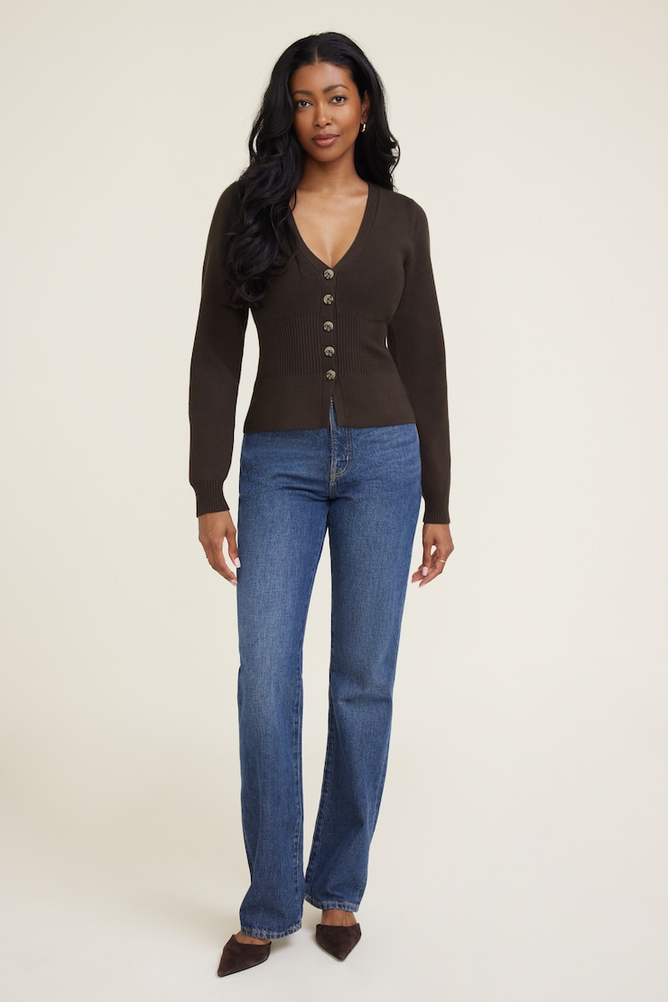 Cinched Waist Cardigan Brown | Dynamite