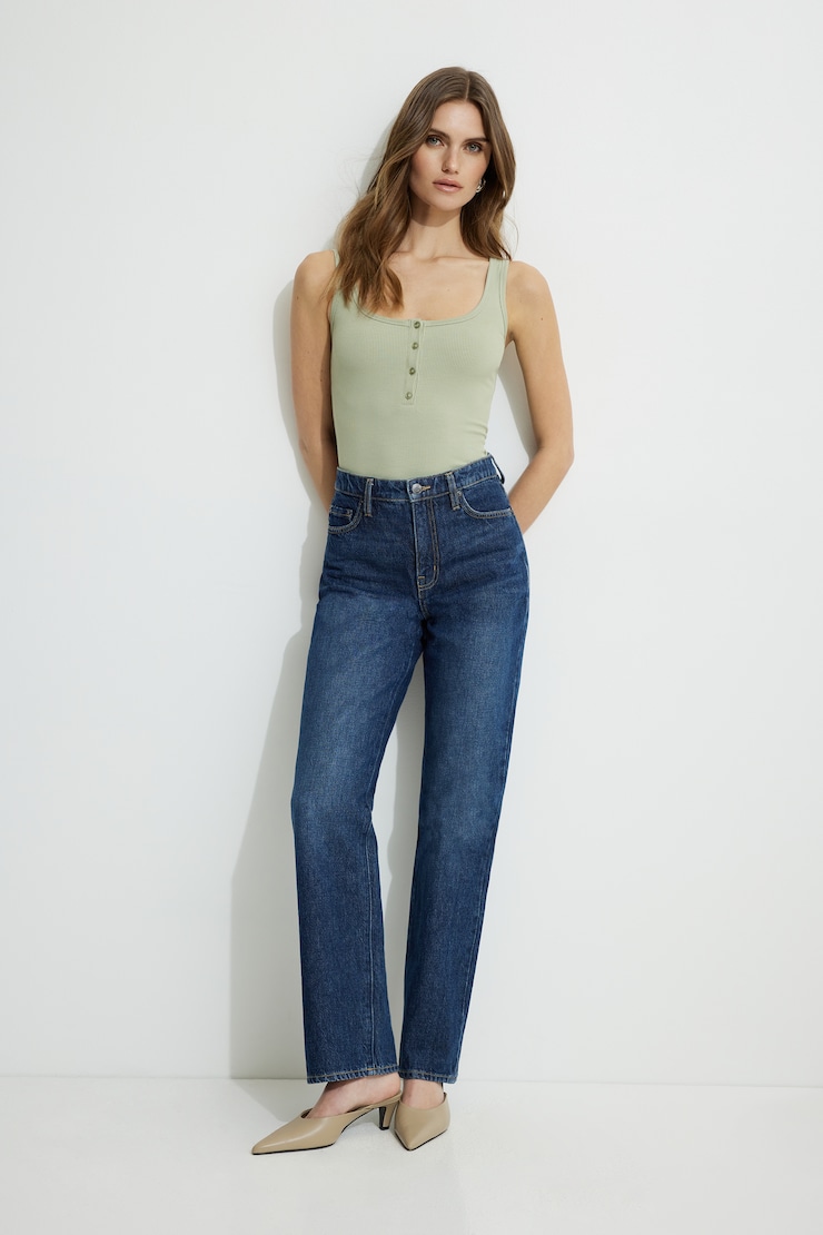 Justaucorps henley côtelé Vert herbe marine large