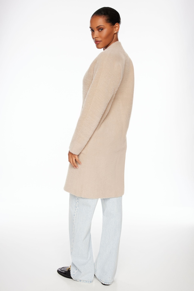 Premium Plush Midi Cardigan Coat Silver Mink Brown large
