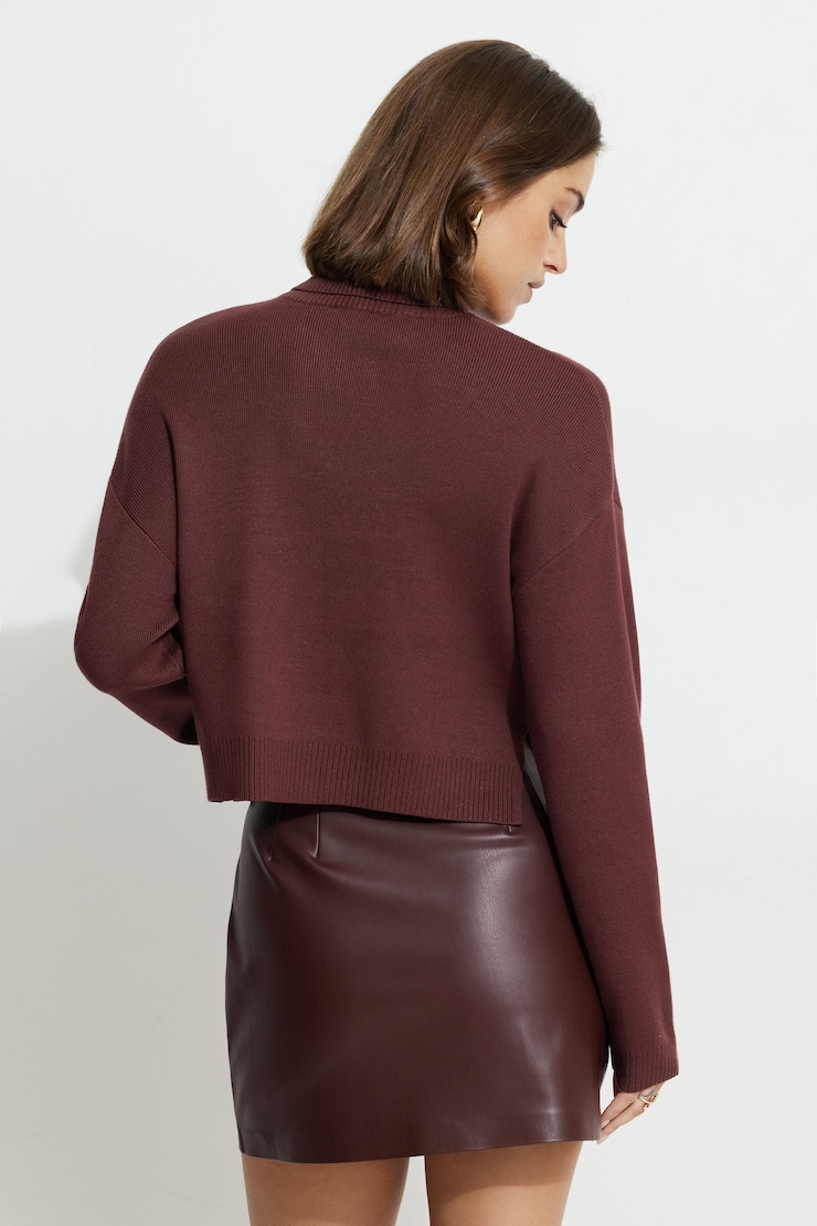 Cropped Turtleneck Sweater Dark Ruby large