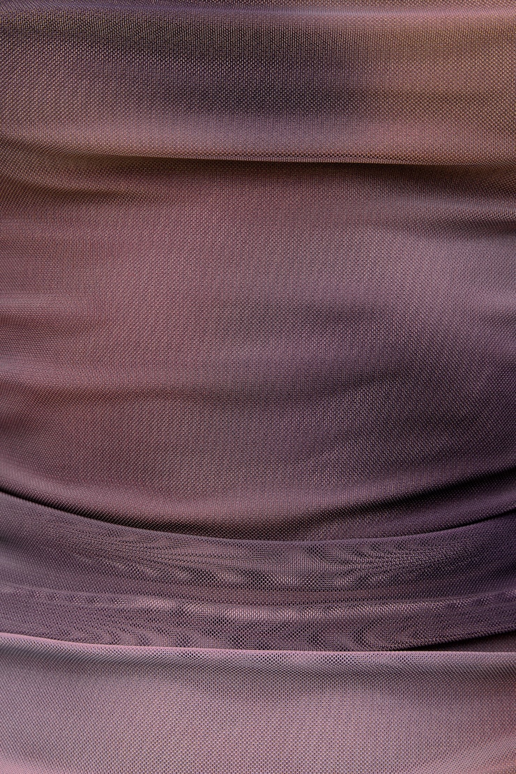 Bare Cowl Neck Mesh Printed Top