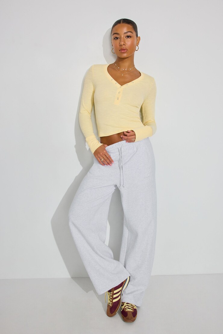 Henley Long Sleeve T Shirt, Double Cream Yellow, large