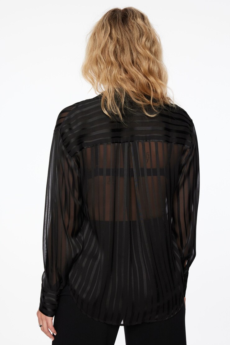 Frida Striped Sheer Button Up Shirt Jet Black  large