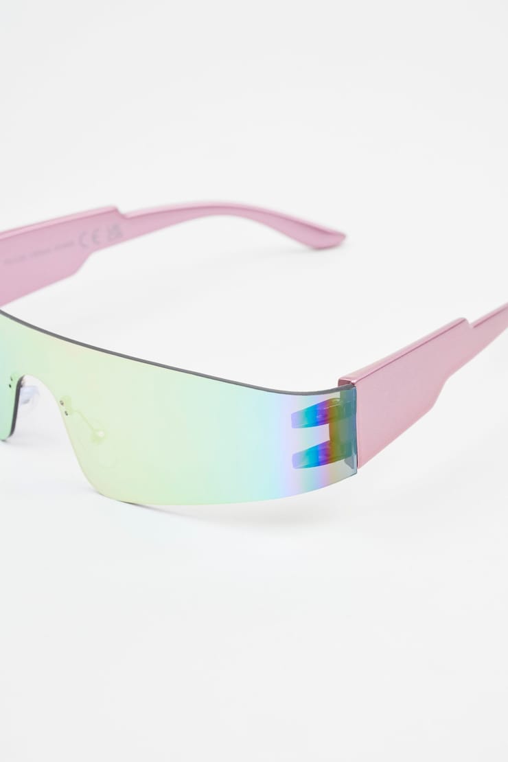 Rimless Futuristic Sunglasses, Pink/Light Pink, large