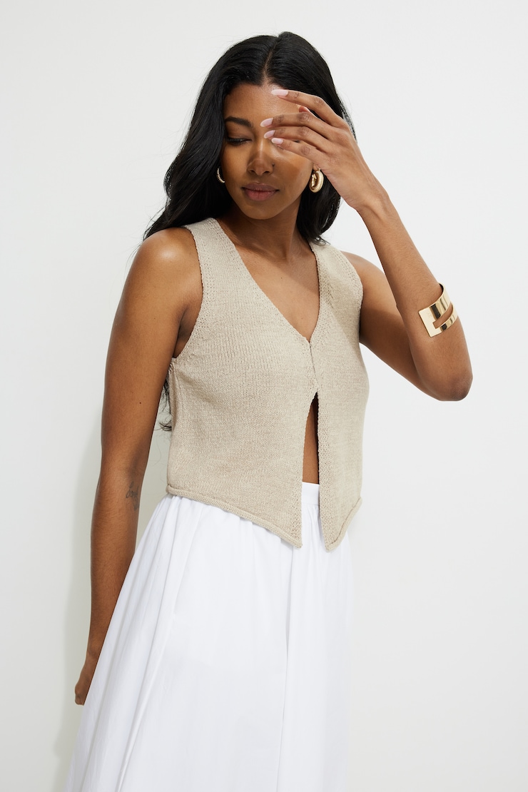 Keyhole Knit Vest -Test Dynamite update 16/07 Pure Cashmere Taupe large