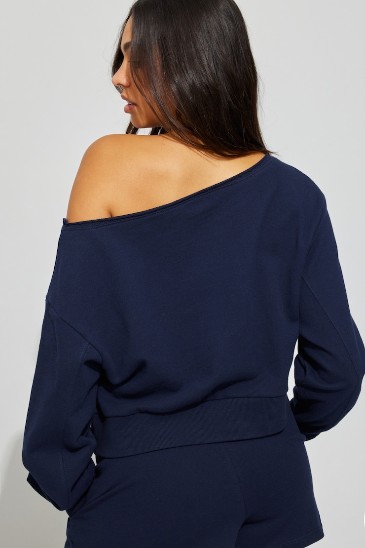SoftTerry Off Shoulder Sweatshirt, Mariana Blue, large