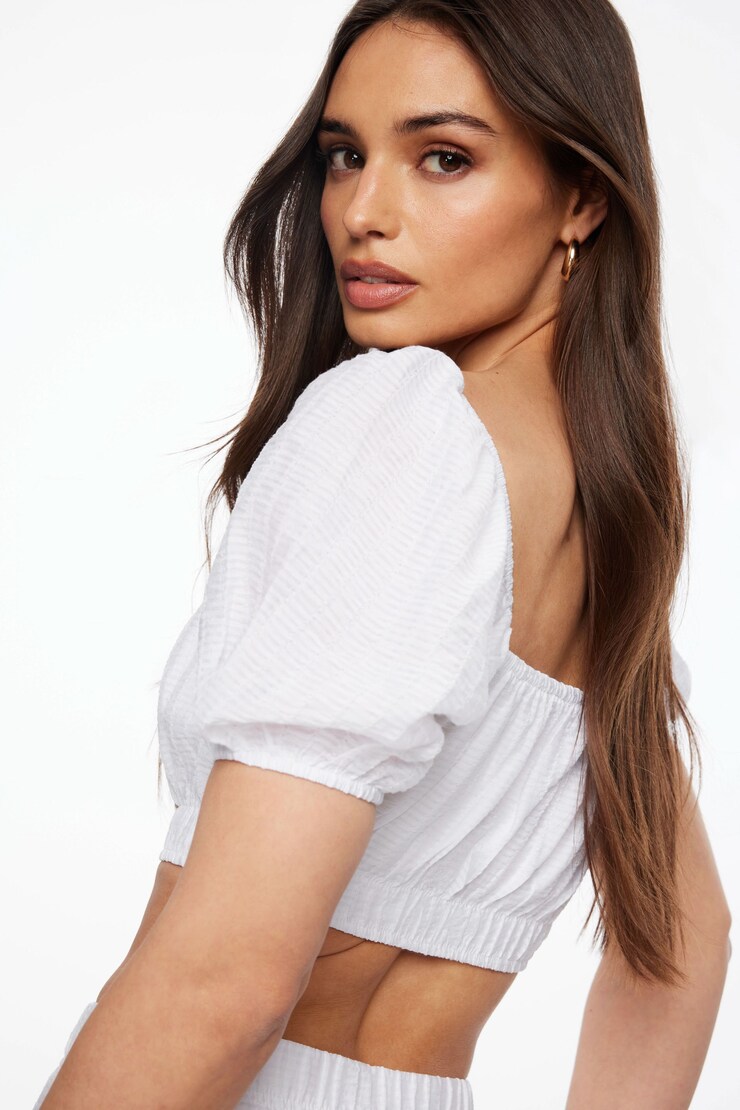 Sheer Smocked Crop Top Bright White large