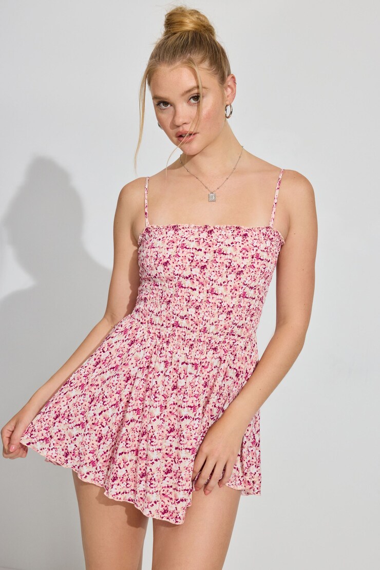 Kayley Smocked Tube Romper, Boho Floral Pink, large
