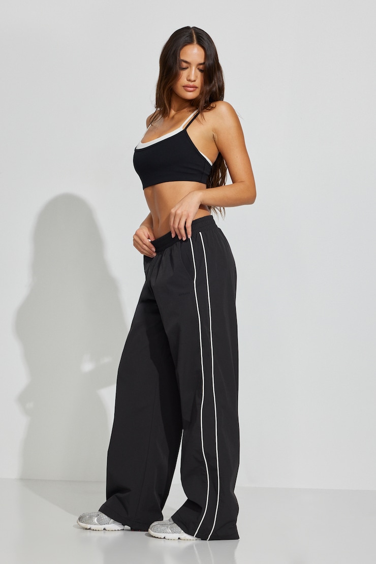 Nylon Straight Leg Pants, Jet Black/White, large