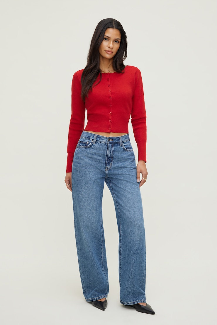 Sara Ribbed Cinch Hem Cardigan Chili Pepper Red large